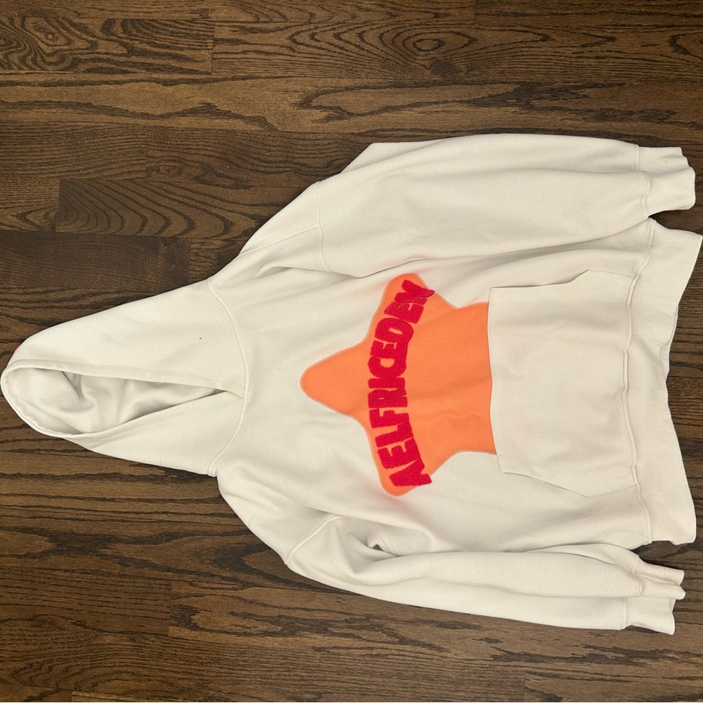 White Hoodie with Orange and Red Design
